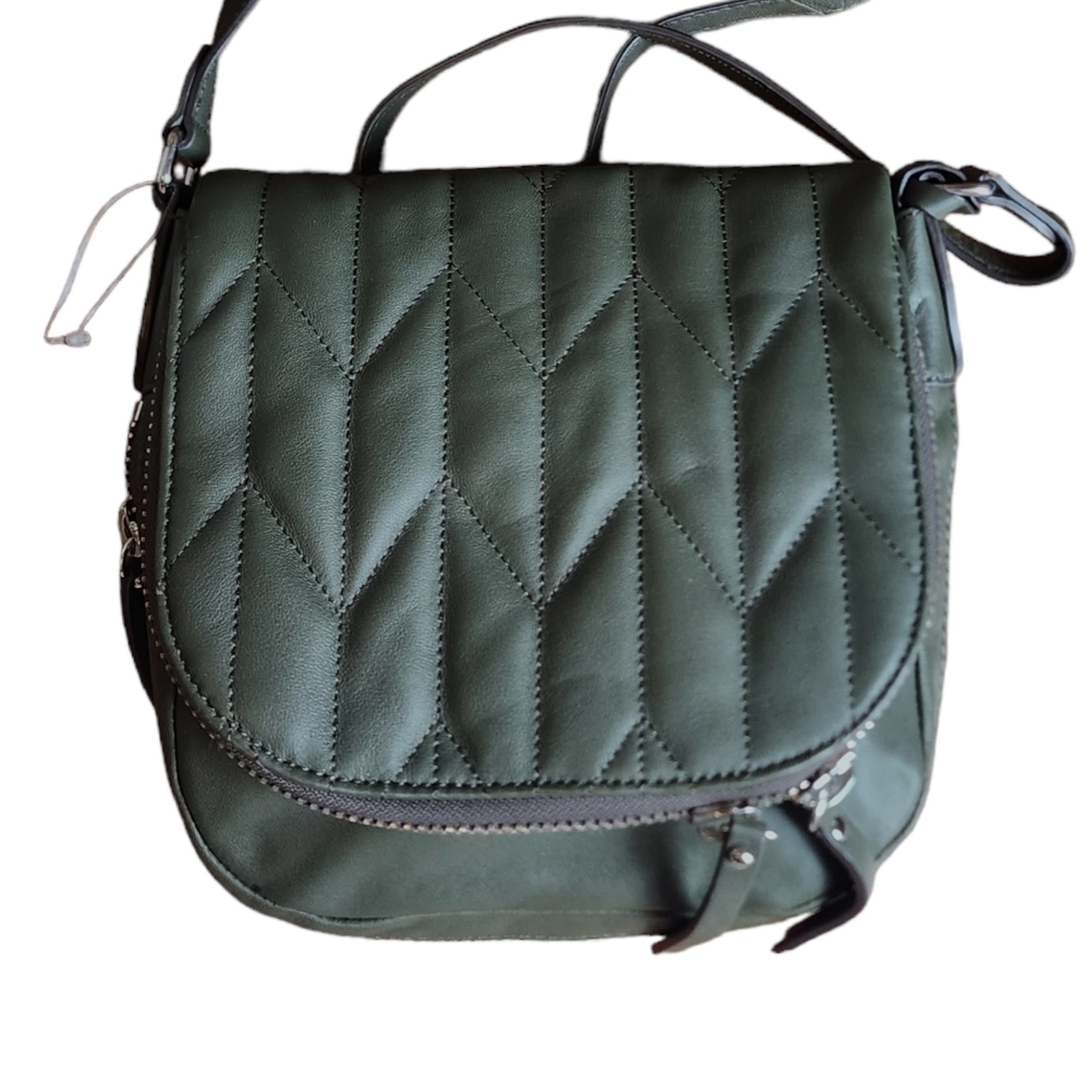 NEW Vince Camuto Dark Moss Quilted Chevon Fold Over Baily Bag